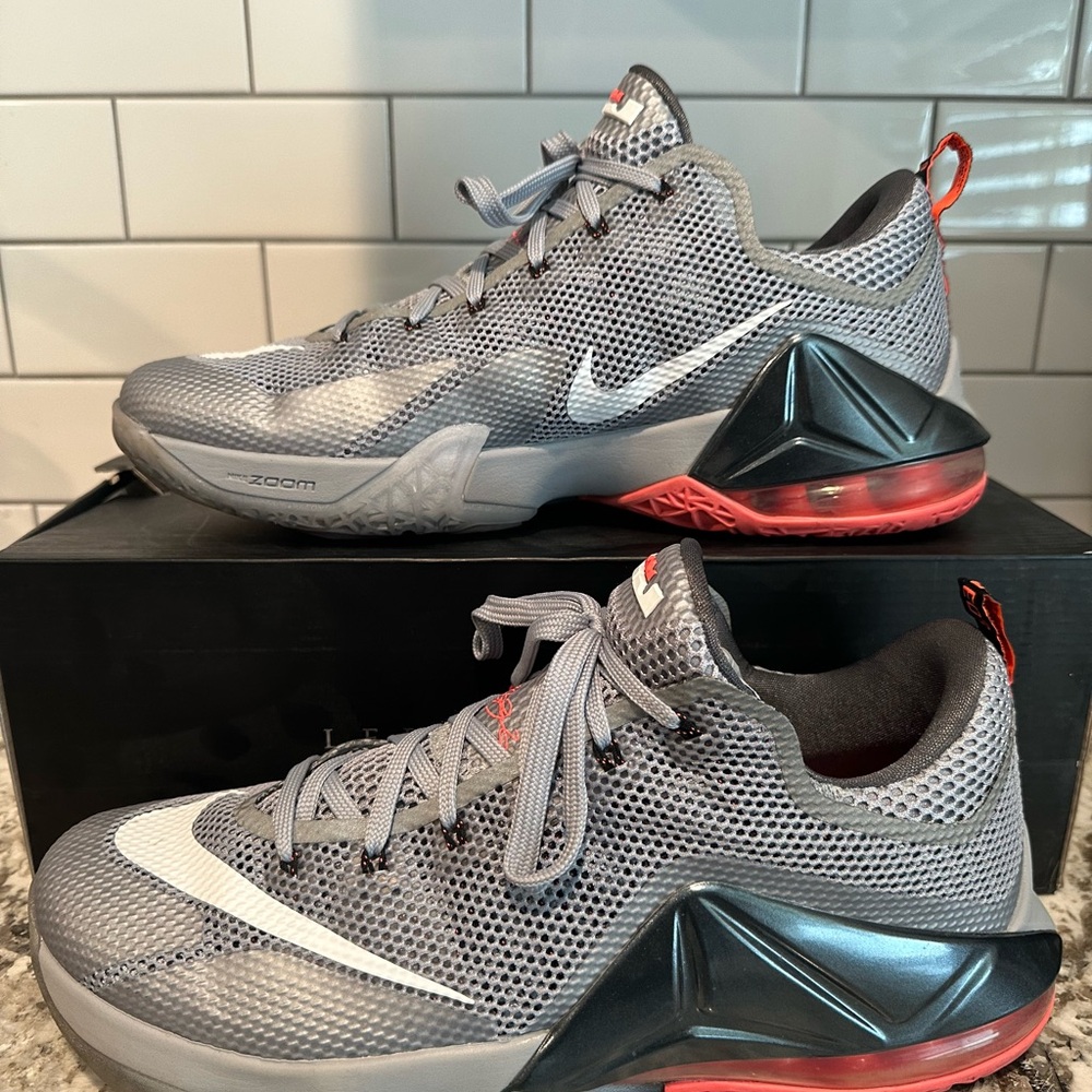 LeBron Nike Men's Gray and Red Athletic Sneakers
